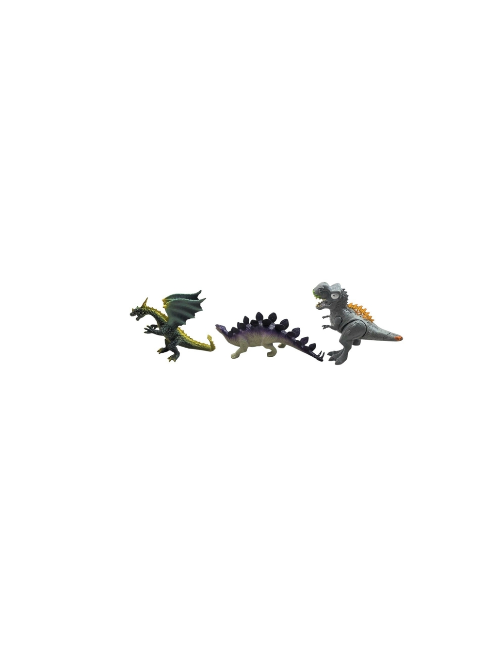 3-Piece Kids Dinosaur & Dragon Toy Set — Green, Purple, Gray
